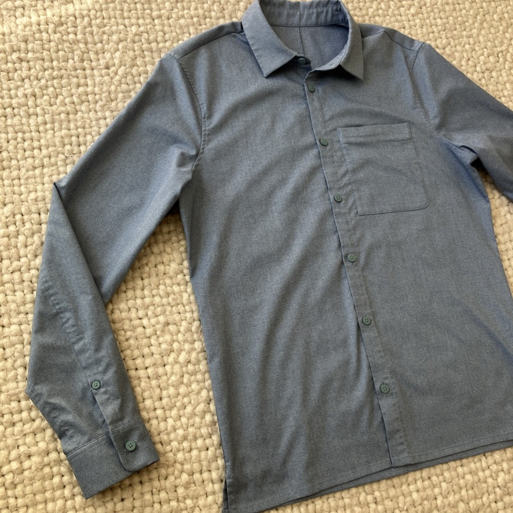 LULULEMON Commission Stretch Blue Long Sleeve Button Up Shirt Sz M - Picture 6 of 13